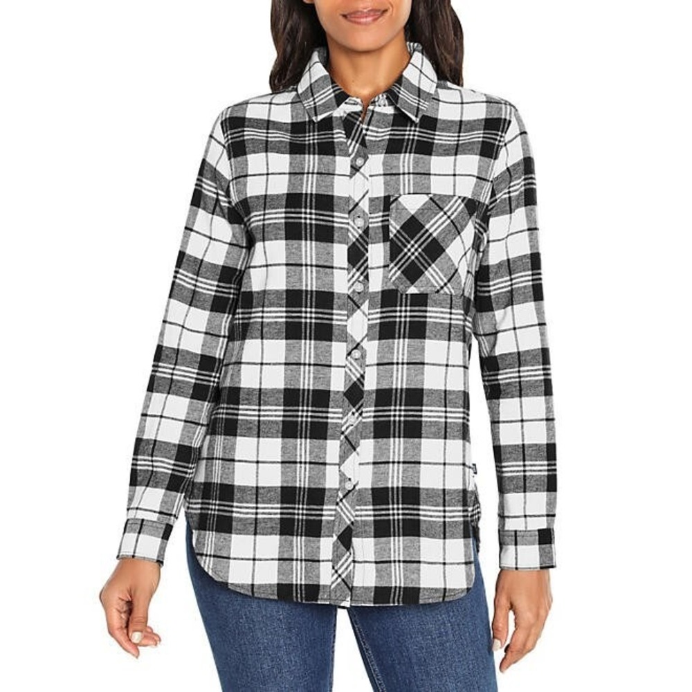 Gap Ladies Relaxed Fit Flannel Shirt Small True Black Billie Plaid Button-Up NWT